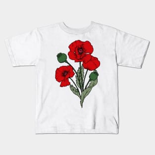 Drawing of a poppy Kids T-Shirt